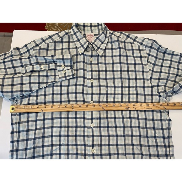 Brooks Brothers Madison Shirt Men's Medium All Irish Linen Blue Plaid Casual - Picture 6 of 8